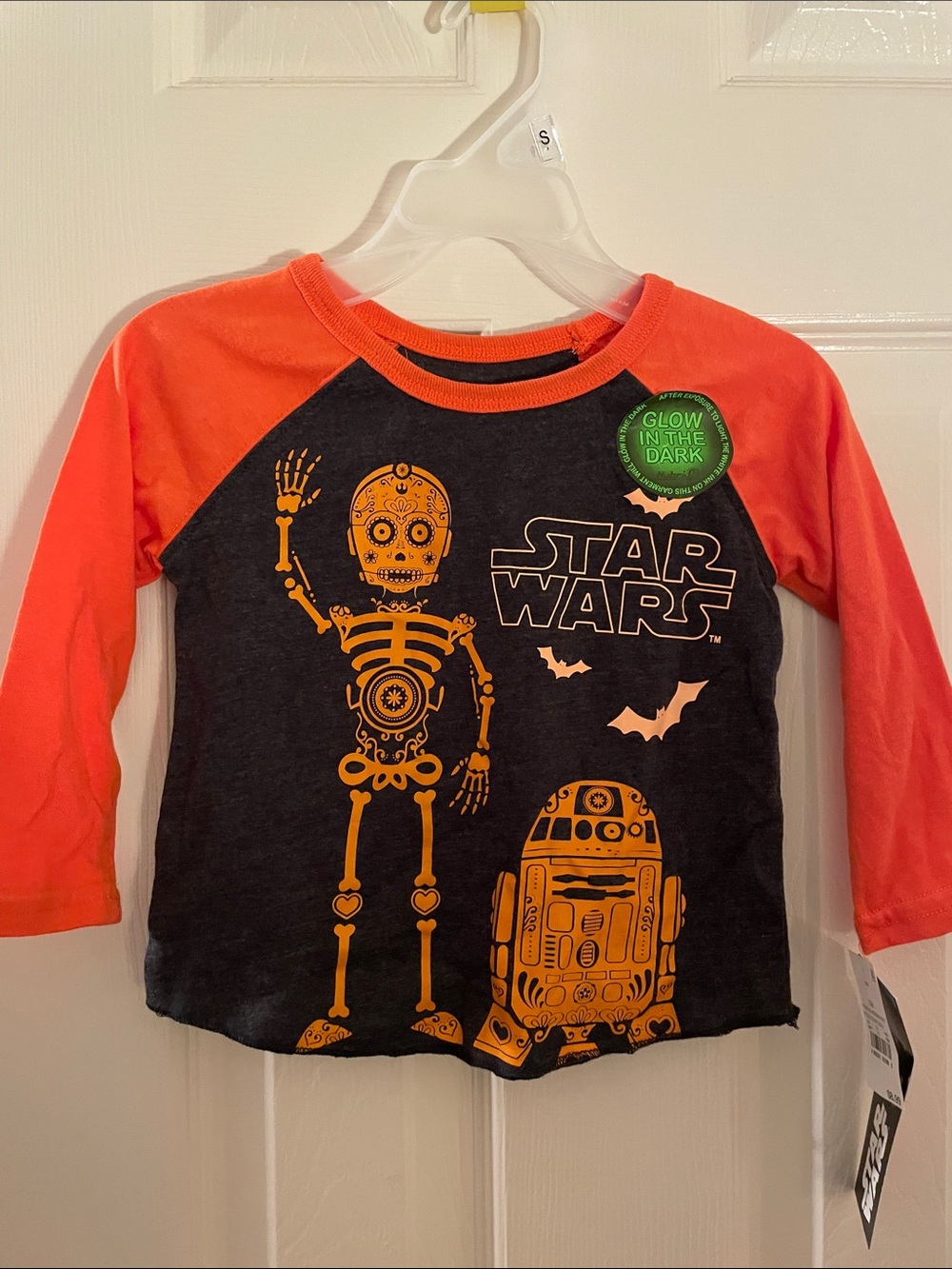 Star Wars Orange and Black Glow Skeleton Droid Raglan Long Sleeve Top 12mon NWT